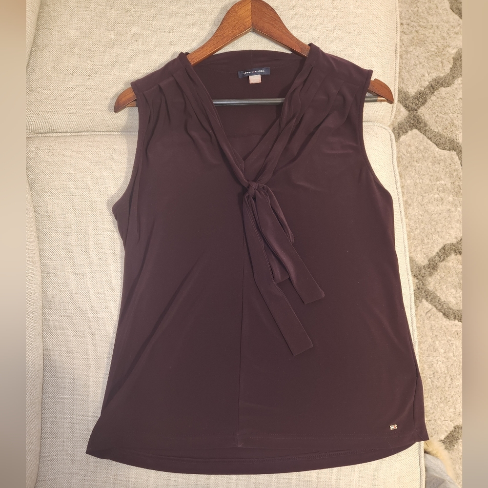 Tommy Hilfiger Blouse Bow Tie Neck Top Sleeveless purple Woman’s Size M - Picture 4 of 6